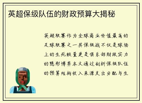 英超保级队伍的财政预算大揭秘