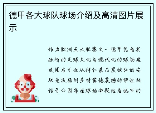 德甲各大球队球场介绍及高清图片展示