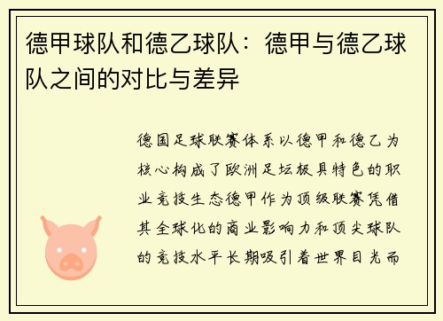 德甲球队和德乙球队：德甲与德乙球队之间的对比与差异
